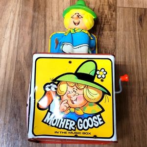 Vintage 1971 Mattel Mother Goose Music Box Pop Up Wind Up Toy Metal - Works